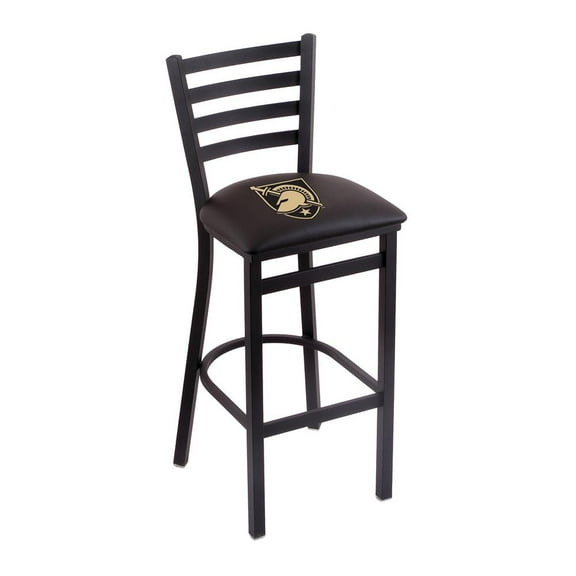 L004 - 30" Black Wrinkle US Military Academy (ARMY) Stationary Bar Stool with Ladder Style Back by Holland Bar Stool Co.