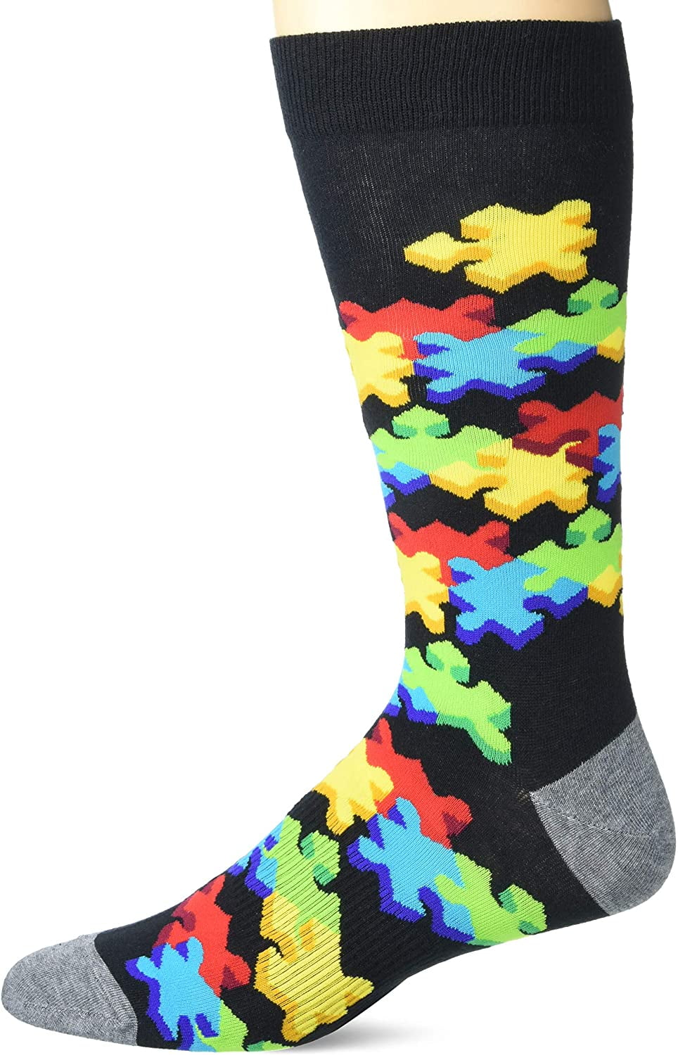 K. Bell Mens 3D Puzzle Crew Socks, Mens Shoe Size 6.512, Black