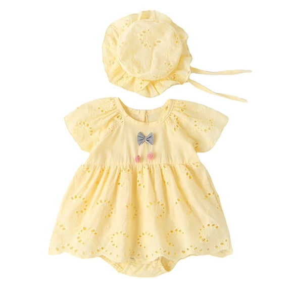 Yellow Baby Romper Dress Hushies - Soft Cotton Bow - Summer