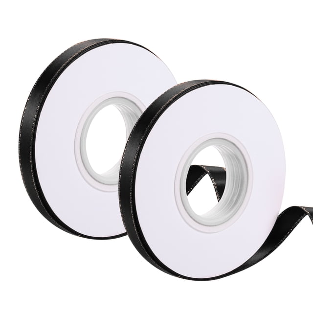 Cinta de satén Uxcell con borde dorado, 3/8 pulgadas x 25 yardas, cinta de satén de doble cara, negra