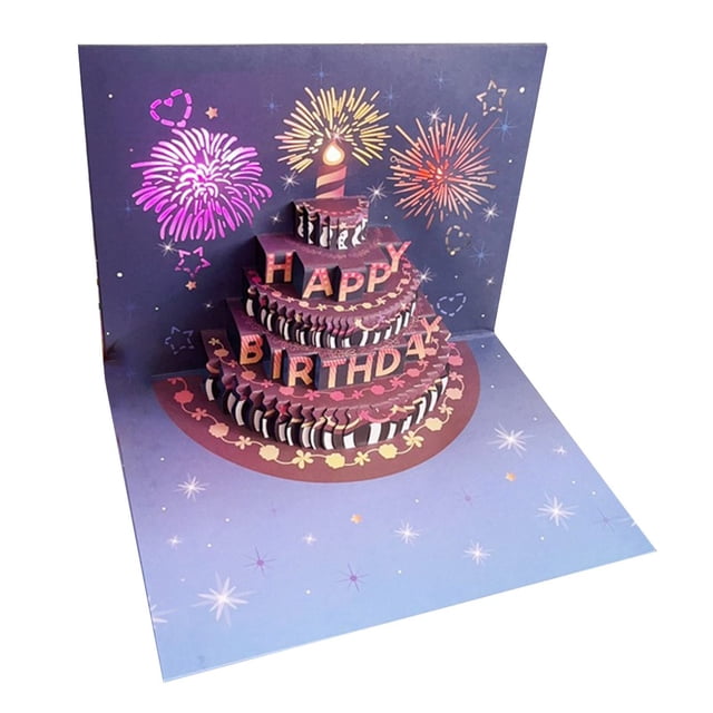 Under 10 Greeting Card Wind Birthday Cake Music Lighting 3D Three Greeting Card High End Creative Effect Sound Card