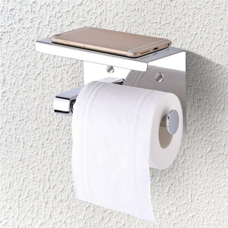 Steel Above Mount - Yosoo Toilet Paper Holder, Yosoo Rustproof 304 Stainless Steel Wall Mounted Bathroom Roll Tissue Holder with Mobile Phone Storage Shelf Rack