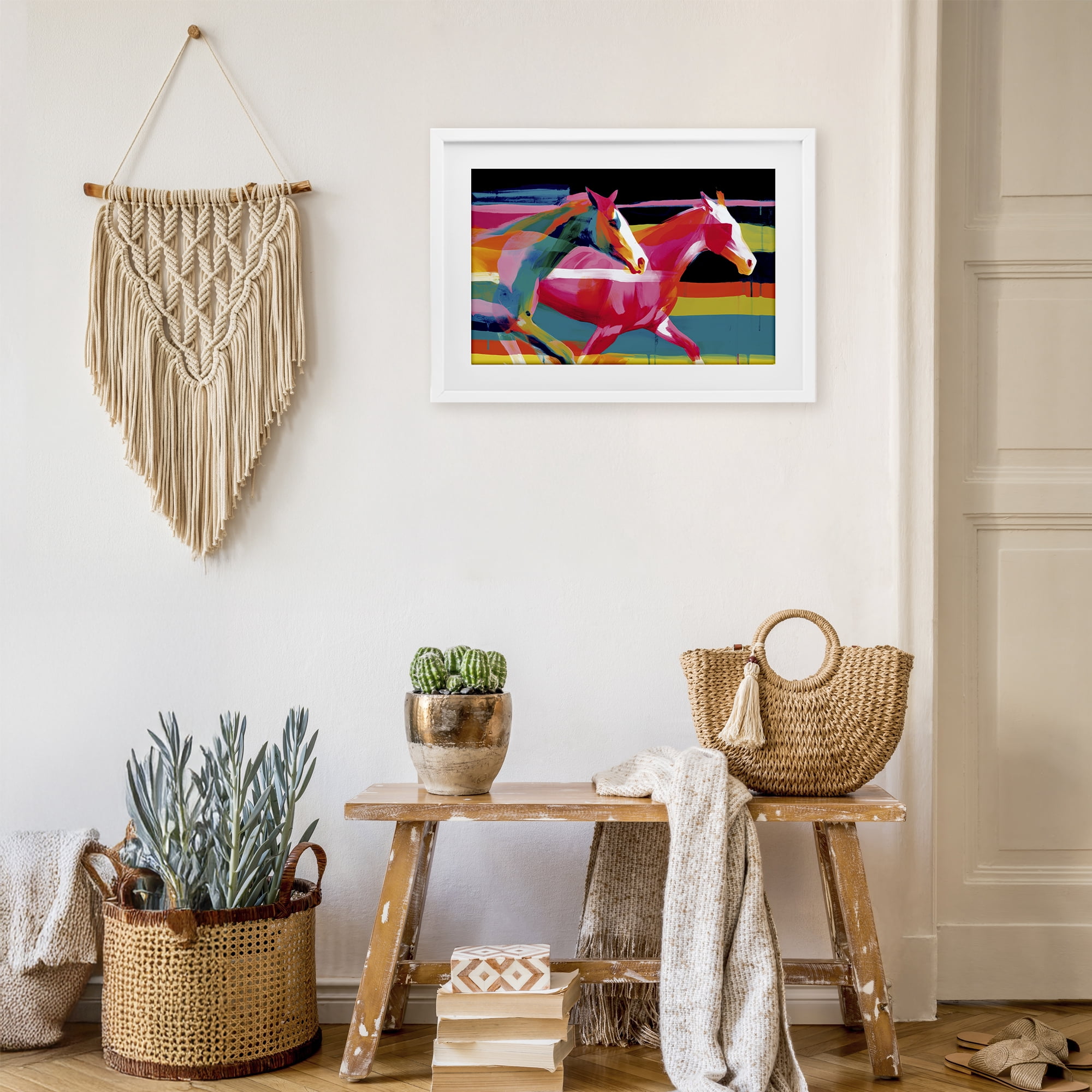 Stupell Industries Wild Horses Running Through Stripes White Framed Print Under Glass, design by Chromatic Storm Studio
