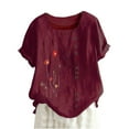 thumbnail image 2 of ALLLIST Short Sleeve Summer Tops for Women 2024 Red Floral Crew Neck Button T-Shirts Blouses & Button-Down Shirts, 2 of 5