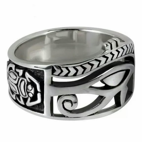 QQTDFG Mens Egyptian Ankh Scarab Eye Of Horus Ra Ring Stainless Steel Size 7-15 Gift-8