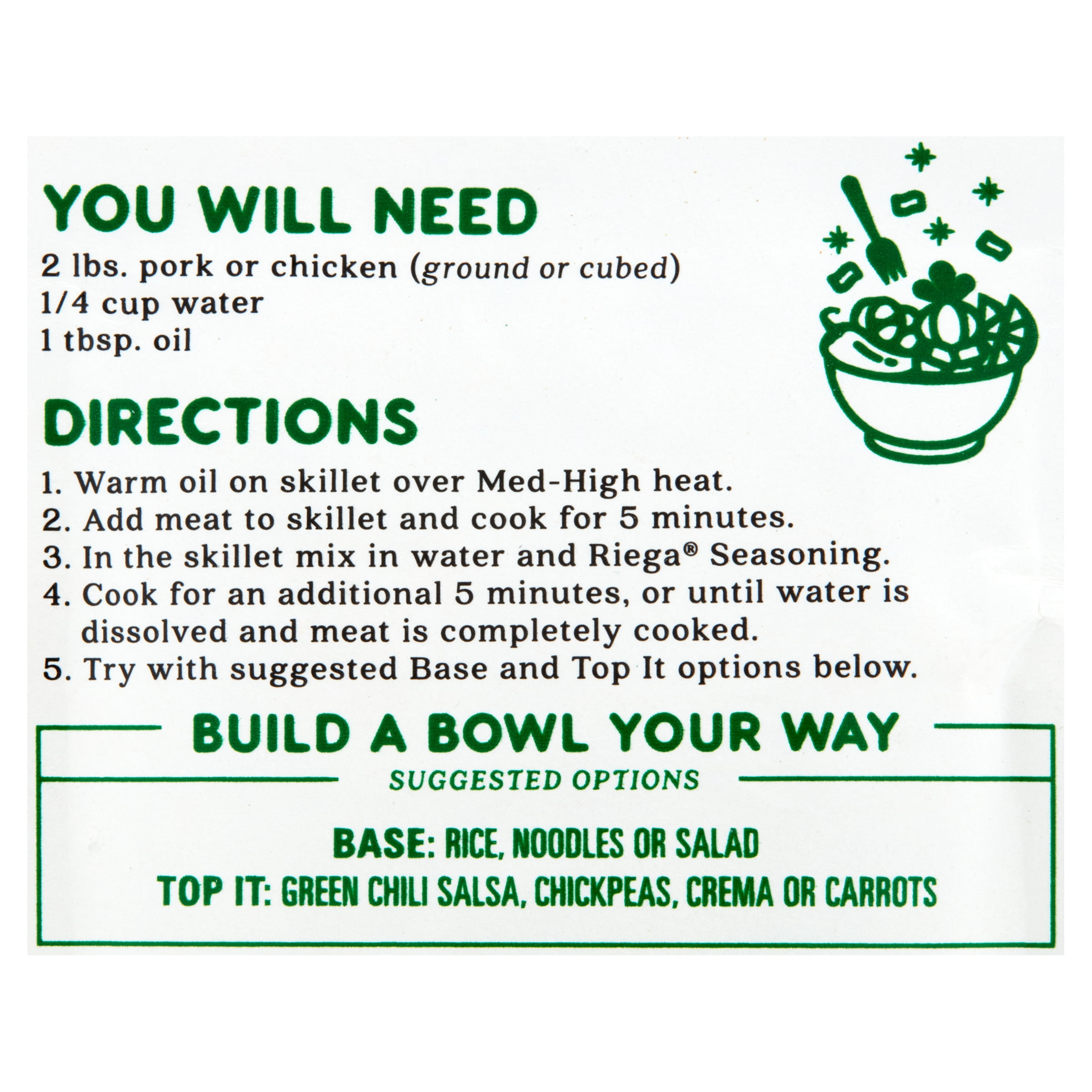 Riega Hatch Green Chili Bowl Original Seasoning Mix, 8 Packets