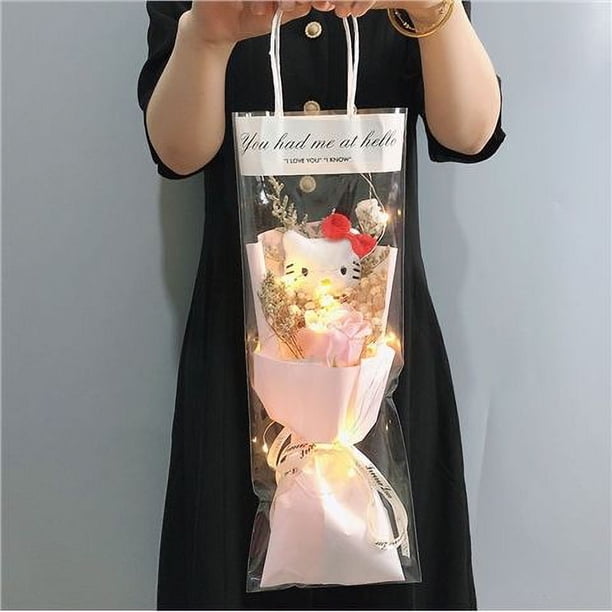 Sanrio-ramo de Hello Kitty con luz Led Kawaii para niñas, ramo de flores de peluche, juguete para regalo de San Valentín