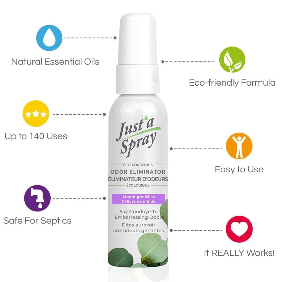 Just'a Spray Éliminateur d'odeurs gênantes, Délices de minuit, 55 ml, Vaporisateur avant utilisation de la cuvette