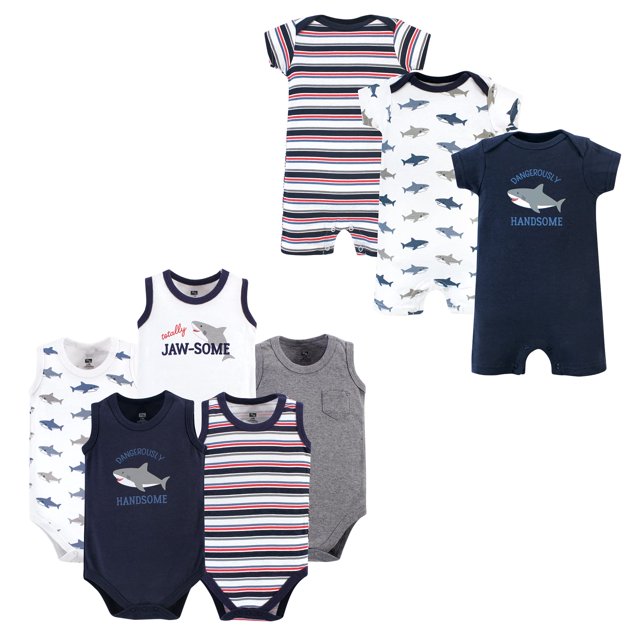 Hudson Baby Unisex Baby Bodysuits Rompers, 8-piece, Shark, 3-6 Hudson Baby Unisex Baby Cotton Bodysuits and Rompers 8 Piece Shark 3 6 Months, Shark, Months US