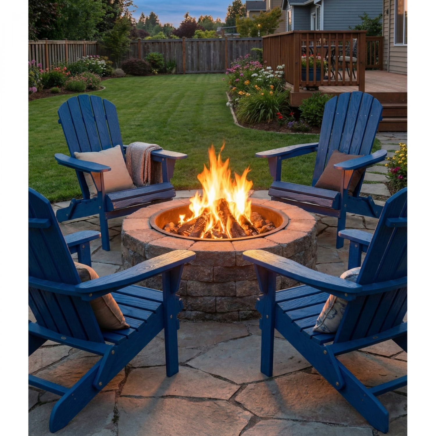 FENGFAN Folding Adirondack Chair Solid Cedar Wood Outdoor Patio Garden Furniture Set of 2