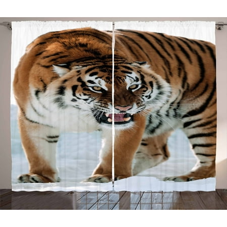 Tiger Curtains 2 Panels Set Close Up Of Panthera Tigris Altaica
