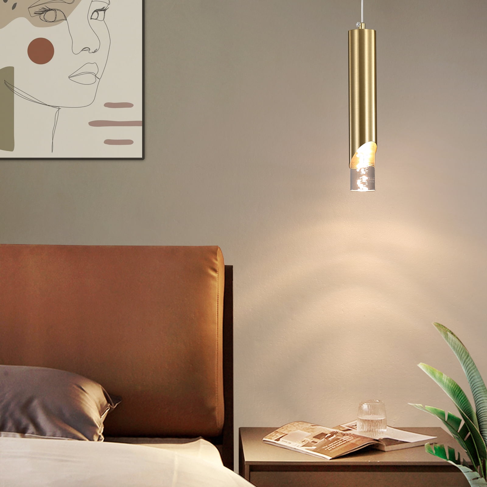 Modern Linear Pendant Light for Kitchen Island, LED Hanging Light Fixture with Bubble Acrylic, 3 Color 3000K/4500K/6500K, Mini Ceiling Chandelier Lighting for Dining Room, Bedroom, Hallway