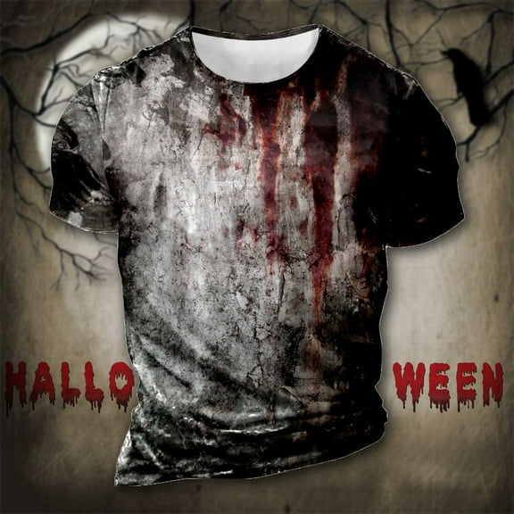 FAOWME Male Halloween T Shirt Crew Neck Short Sleeve Color Block Plus Size Comfortable Breathable Top For Casual Daily Wear,Dark Gray,L