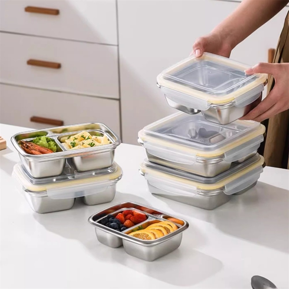 2 Compartment Stainless Steel Lunch Box Leak Proof Snack Container For School