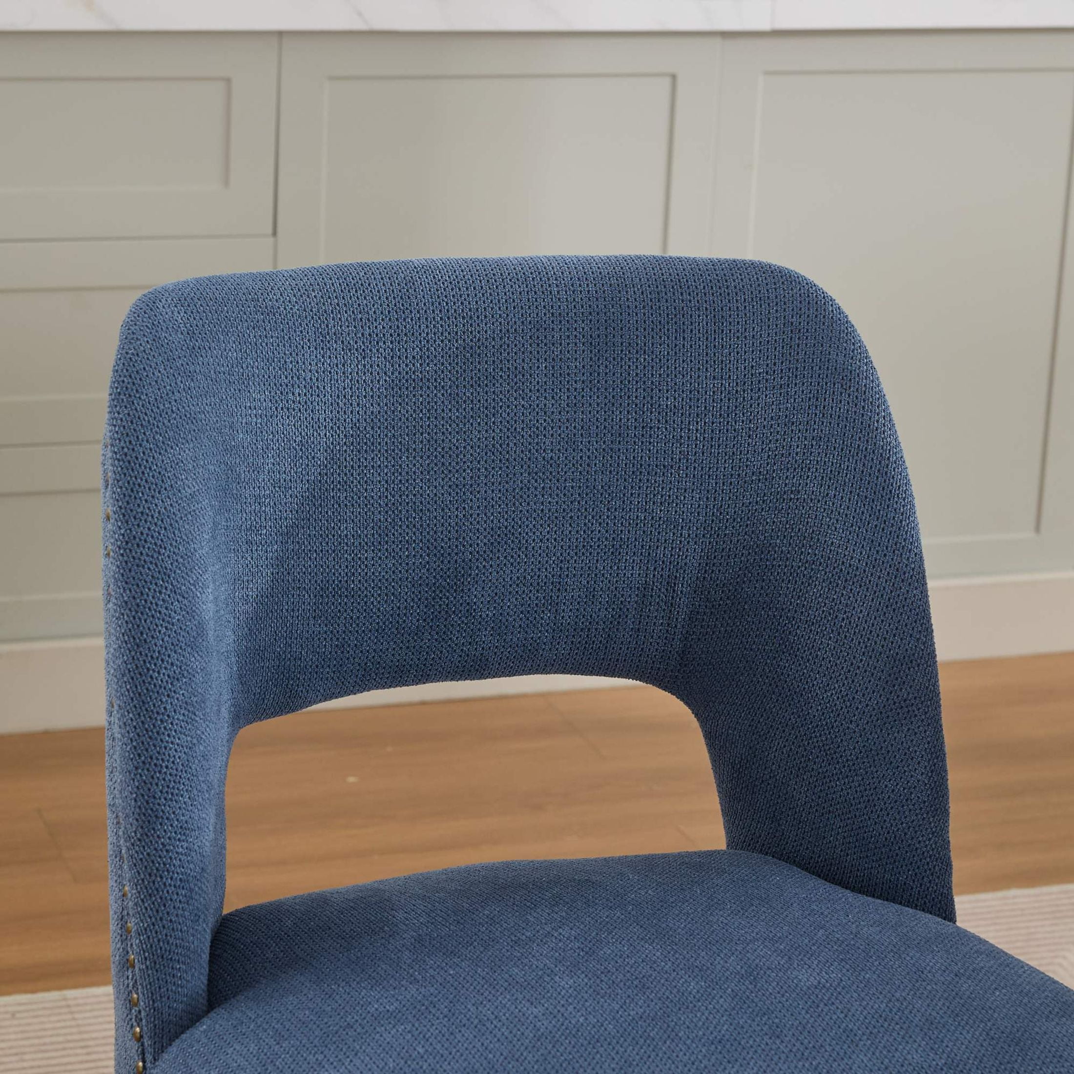 GDF Studio 22.8" Farmhouse Dining Chairs Set of 2 with Fabric Upholstery, Curved Rubberwood Legs, Blue