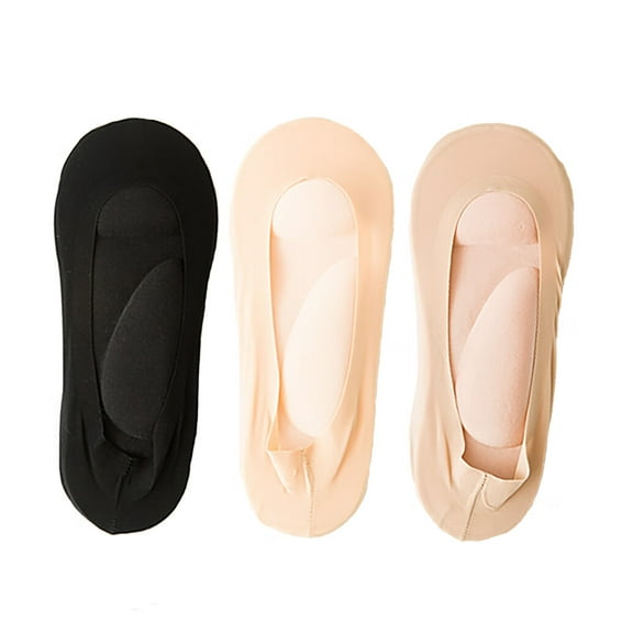 MSHUN 3 Pairs 3D Padded Women's No Show Nylon Socks Sponge Cushion Liner, Arch Support Socks for Women No Show Liner Socks Non Slip Massage Socks, Foot Massage Health Care Heel Socks (Multicolor)