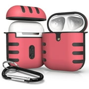 Case for Airpods, Pink/Black Duo-Shield Rugged Hybrid Cover [Polycarbonate and TPU Rubber] with Carabiner Keychain Clip for Apple Airpods Console