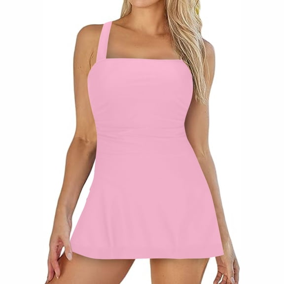 Gfyviroh Women's Bathing Suit 2 Piece Slim Fit Square Neck Tanks Swimwear with Skirts Ruched Tummy Control Modest Tankini Swimsuits