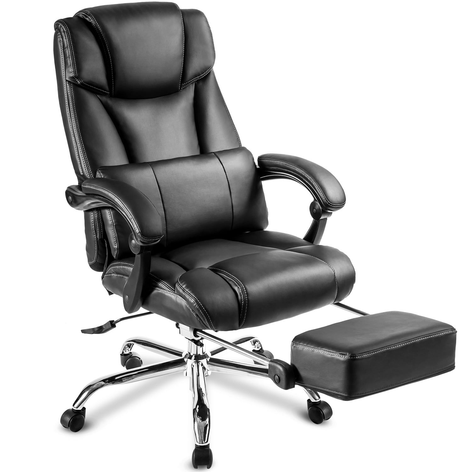 Executive Adjustable  Genuine Bonded Leather Black Gaming Reclining Office Chair 