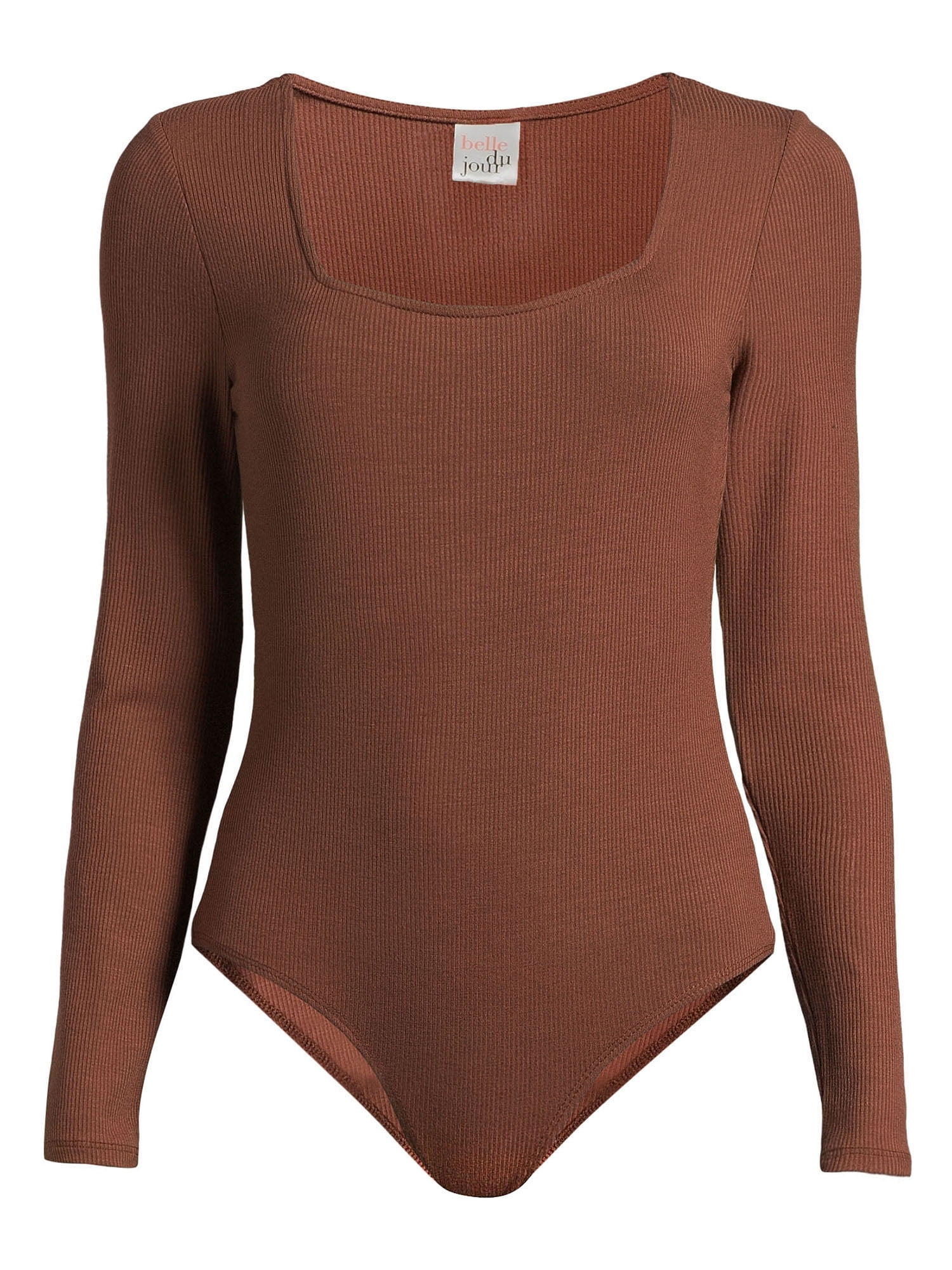 Belle du Jour Juniors Ribbed Square Neck Bodysuit, Sizes XS-XL