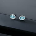 thumbnail image 4 of Gem Stone King 10K White Gold Blue Zircon and White Diamond Halo Stud Earrings for Women | 2.74 Cttw | Gemstone Birthstone | Oval 7X5MM, 4 of 5