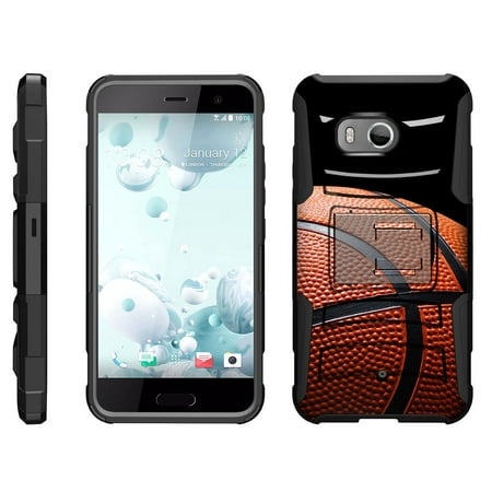TurtleArmor ® | For HTC U11 | HTC Ocean [Hyper Shock] Hybrid Dual Layer Armor Holster Belt Clip Case Kickstand - Basketball