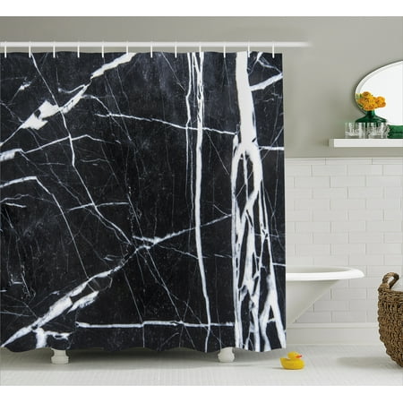 Marble Shower Curtain, Grunge Natural Gemstone Nostalgic Marbling Architecture Culture Design, Fabric Bathroom Set with Hooks, 69W X 84L Inches Extra Long, Charcoal Grey White, by
