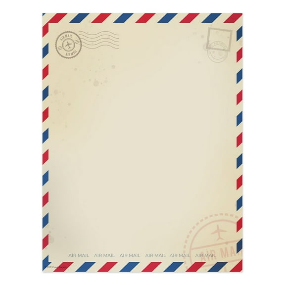 Vintage Air Mail Letterhead / 50 Sheets 8.5" x 11" Rustic Paper / Travel Themed Stationery / Red And Blue Striped Design