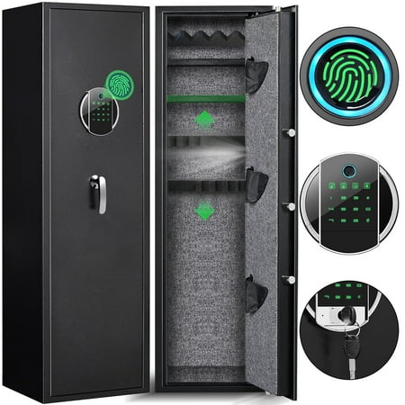 5-8 fingerprint digital gun safe fast response household high-strength steel fireproof and anti-theft long gun cabinet for storing rifles shotguns guns alarm mute dual-mode detachable partition