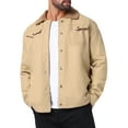 thumbnail image 4 of INSPIRE CHIC Men's Winter Coat Collared Button Front Fleece Lining Pockets Trucker Jacket S Light Khaki, 4 of 6
