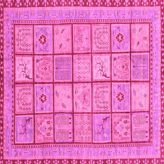 Ahgly Company Indoor Square Abstract Pink Modern Area Rugs, 7' Square