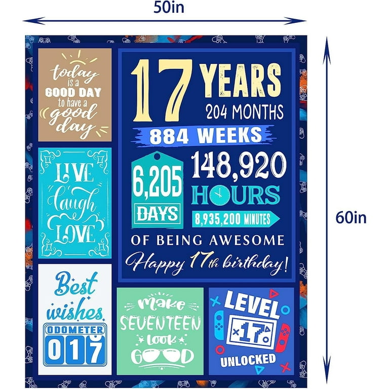 17 Year Old Girl Gift Ideas,to 17th Birthday Blanket 60X50 In,Gifts for 17  Year Old Girl Boy,17 Year Old Boy Gift Ideas,17th Birthday Gifts for Girls,Sweet  17 Blanket,17th Birthday Decorations 