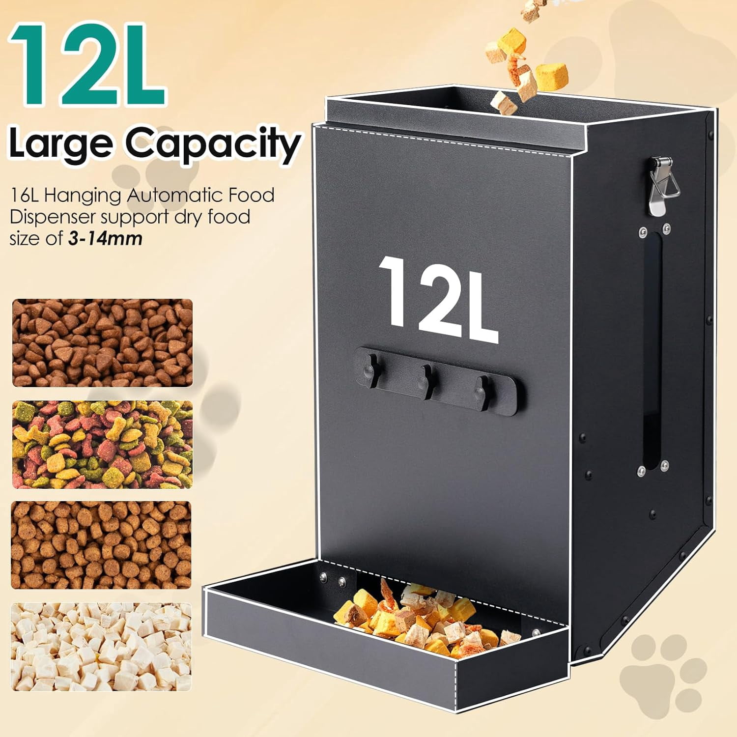 Hanging Cage Automatic Dog Feeder Large Breed,12L Dog Food Dispenser with Large Feeding Mouth Kennel-Gravity Pet Cage Feeder Galvanized Steel for Dog Rabbit,Chicken,Pet,Ferret,Chinchilla