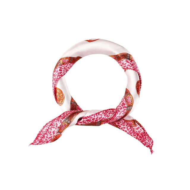 INSPIRE CHIC Women's Circle Pattern Square Neck Scarf Neckerchief White Magenta