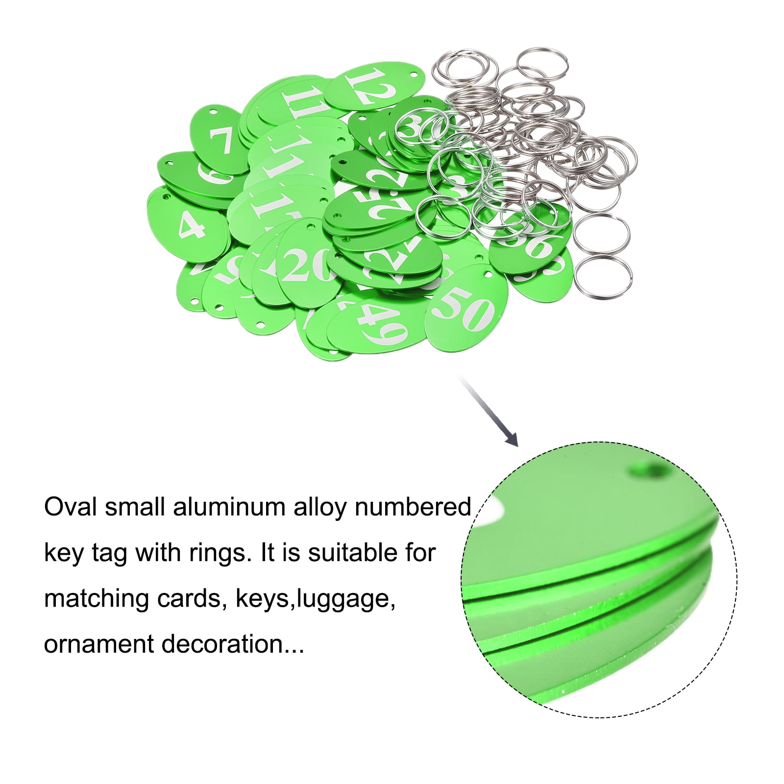 Uxcell Oval Number Tags Key Tag with Ring, 1-50 Numbered Green ID Tag for Coding, Decoration, Pack of 50