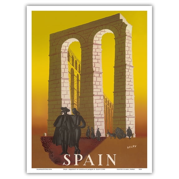 Spain - Aqueduct of Segovia - Vintage Travel Poster by Jacques H. Delpy c.1943 - Master Art Print (Unframed) 9in x 12in