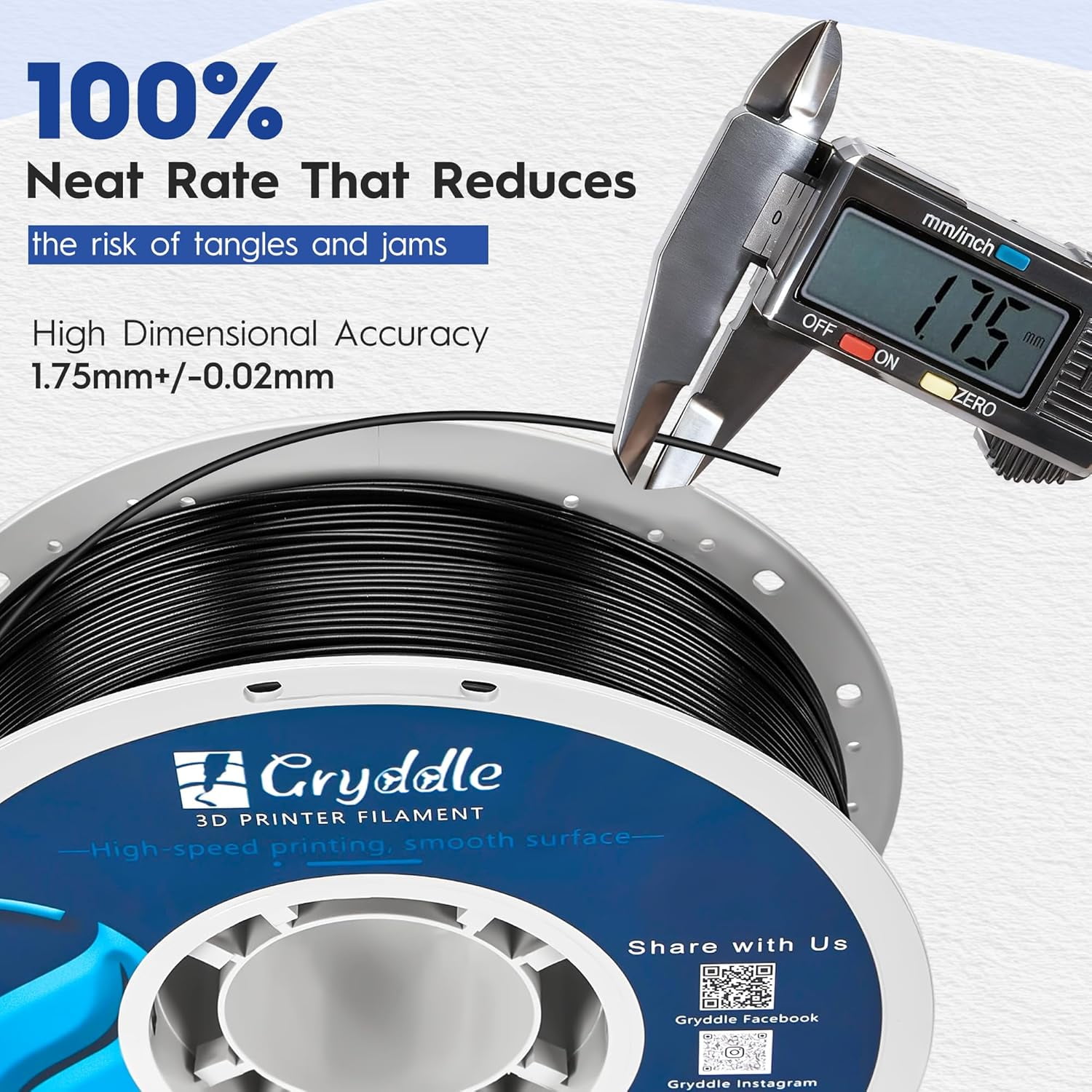 PLA Filament 1.75mm, 1kg Spool, ±0.02mm Accuracy, Smooth Printing & Low Warping 3D Material for Most FDM Printers