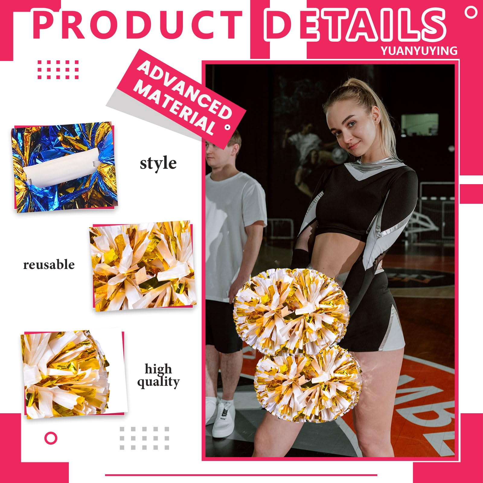 12 Pcs Cheerleading poms,pom poms Cheerleading with Handle Style Cheer Pom Pomsfor Dance, Matches, Team Spirit Sports