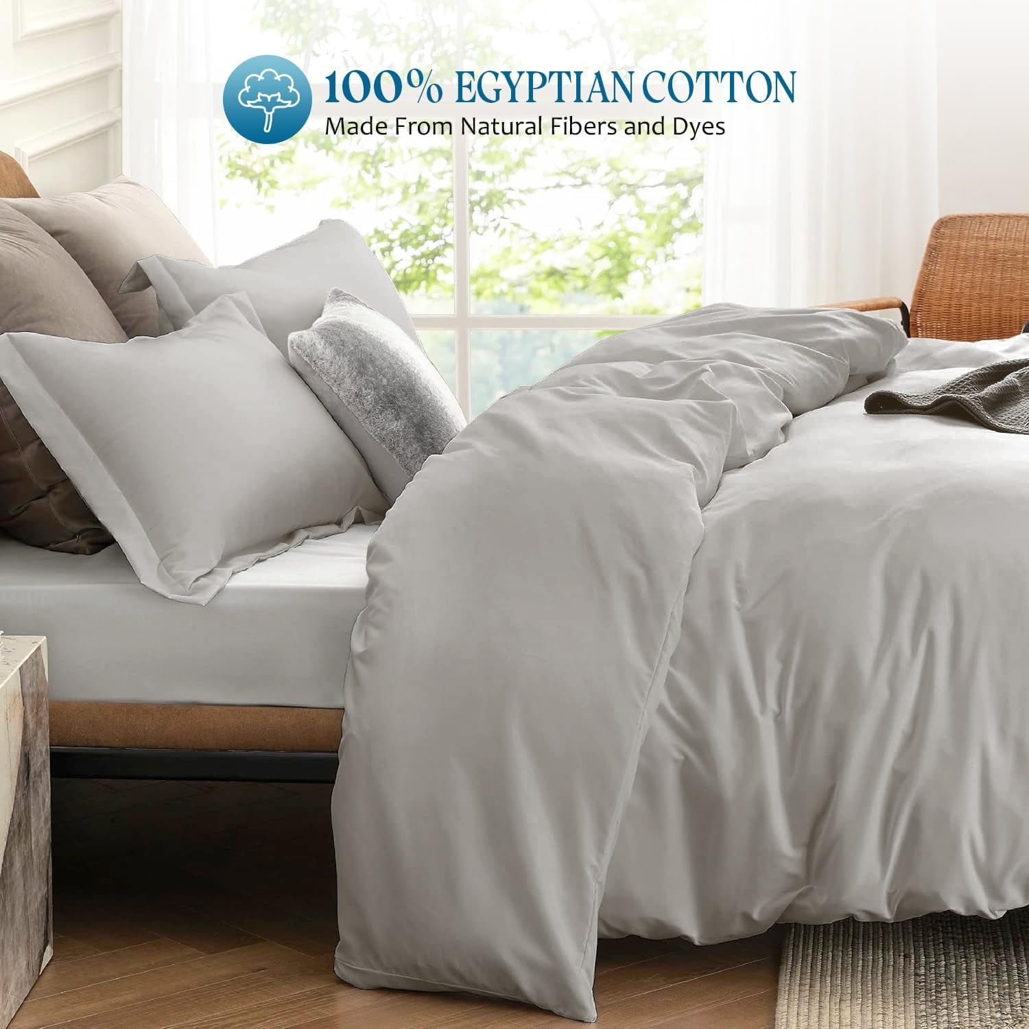 VEGAS HOTEL COLLECTION Ultra Soft 1 Piece Duvet Cover { Zippered Closure } 600 Thread Count- Silky Soft Egyptian Cotton, Color Silver Grey (Solid Pattern, King Size)