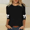 thumbnail image 2 of Bzhegqhd Women's T-Shirts Bow Knot 3/4 Sleeve Round Neck Loose Fit Blouse Casual Large Size Top Soft Comfortable Daily Basic Tunic Tee, 2 of 5
