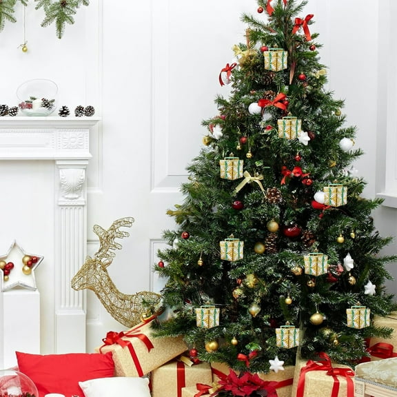 Christmas Hanging Gift Box Ornaments Festive Mini Decorative Boxes for Xmas Tree Holiday Party Home Seasonal Decor 1.77inch A