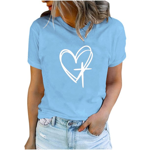 Camisetas de Manga Corta para las Mujeres Casual Día de Pascua Impresión Cuello de Tripulación Suelta Camiseta, Poliéster Spandex