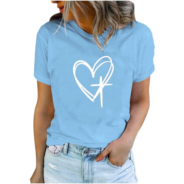 Camisetas de Manga Corta para las Mujeres Casual Día de Pascua Impresión Cuello de Tripulación Suelta Camiseta, Poliéster Spandex