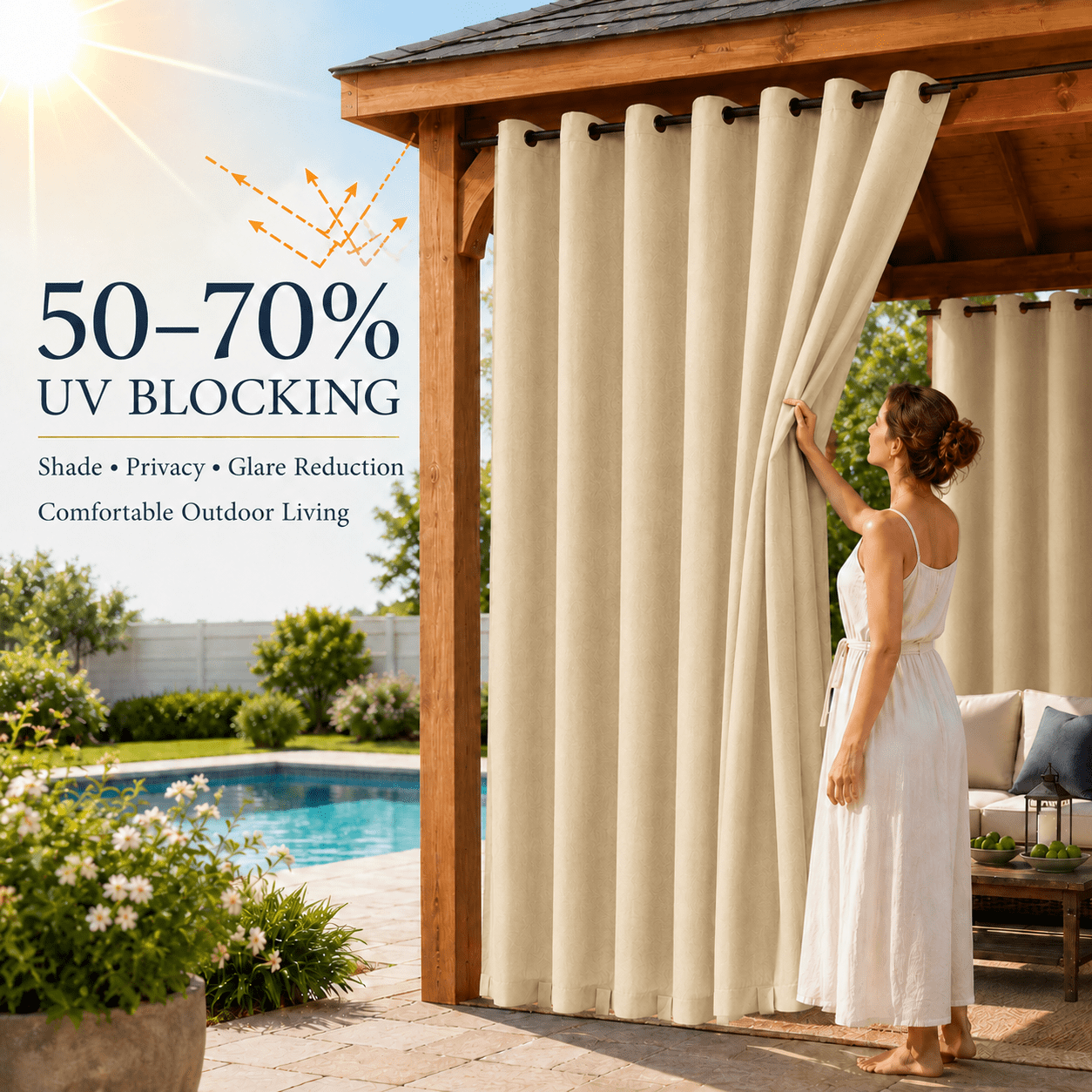 Lapalife Outdoor Curtains for Patio Waterproof 71 x 84 in Windproof Grommet & Back Tab Thermal Insulated Keep Privacy for Yard Porch, 1 Panel
