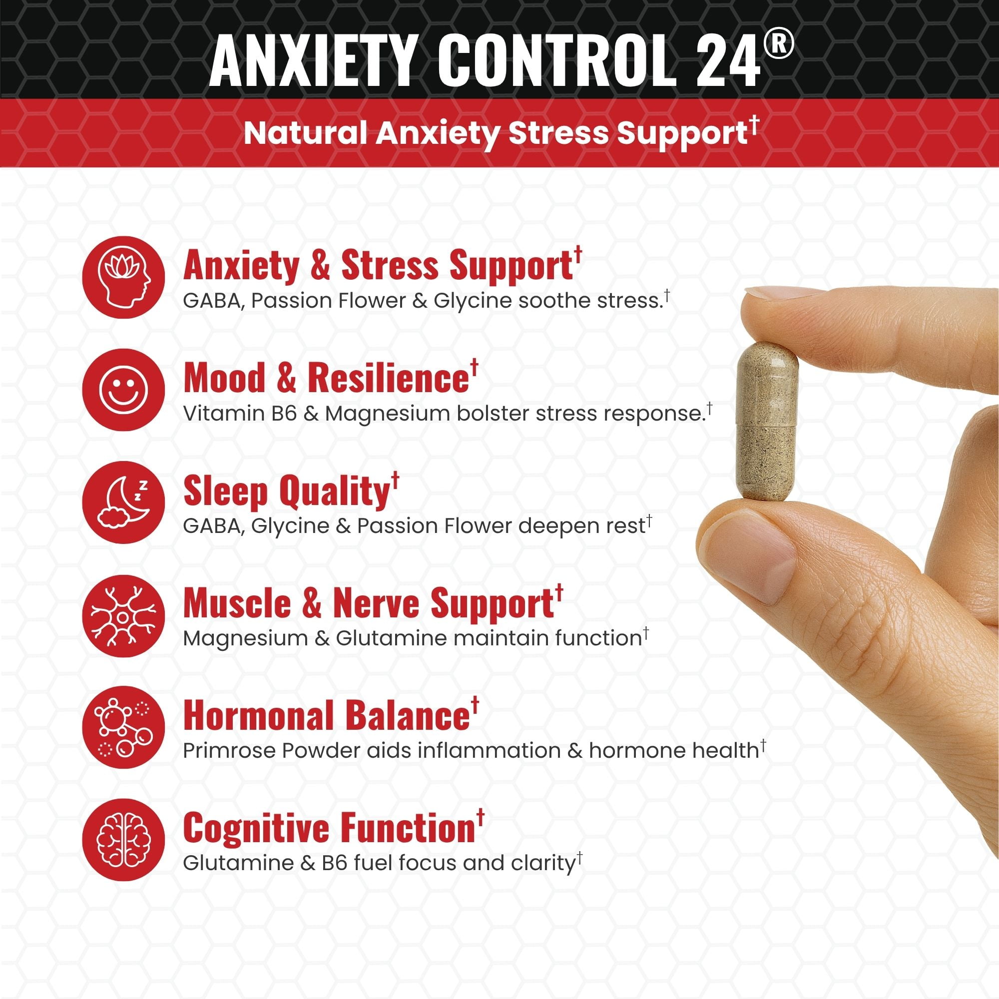 Anxiety Control 24® Stress Relief Supplement with GABA, L-Theanine & Ashwagandha for Calm Mood & Relaxation, 90 Capsules