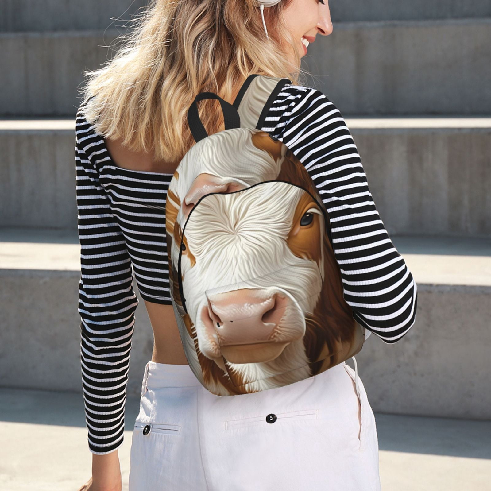 Picia Rustic Cow Butterflies Champagne Printed Canvas Daypack - Stylish and Durable Vintage Compact Backpack - Class, Work, Travel, or Laptop Bookbag,Organized Compartments-Small