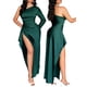 thumbnail image 2 of Vestido para Invitada de Boda para Mujer, de Otoño, con un Solo Hombro, de Satén, Ajustado, con Abertura Alta, Vestidos Formales de Fiesta Verde Oscuro XL, 2 of 7