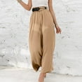 thumbnail image 6 of Idoravan Women's Plus Size Pants Clearance Women Casual Solid Linen Drawstring Elastic Waist Long Wide Leg Pants, 6 of 9