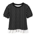 thumbnail image 7 of WAGUTH Women's Polka Dot Print Tops Crew Neck Puff Short Sleeve Casual Blouses with Ruffle Hem for Daily Wear,Black,XL, 7 of 7