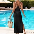 thumbnail image 5 of Solid Color Casual Dress for Women Lighweight Side Slit Dresses Crochet Knit V Neck Cami Dress Maxi Beach Cover Up Dress Summer Vacation Oufits Black Free Size, 5 of 5